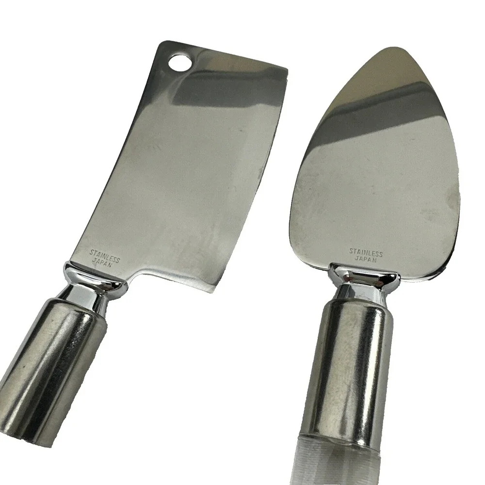 Cheese Knife Set Stainless Steel Acrylic Handle 2 Pc Slicer Spreader‎ Boxed